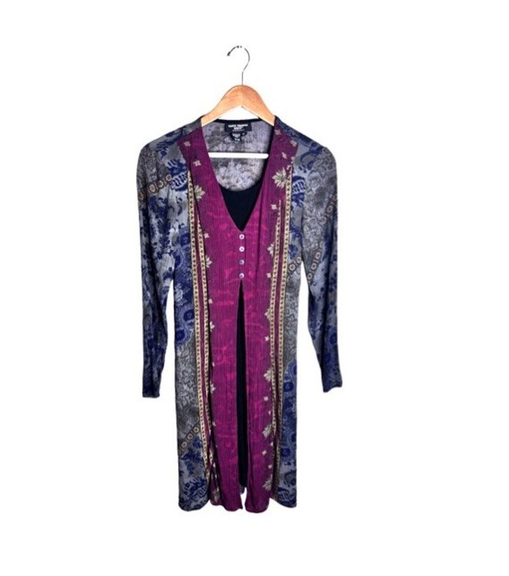Vintage Saint Tropez West Dress 90s Hippie Size 10 Colorful Long Sleeve